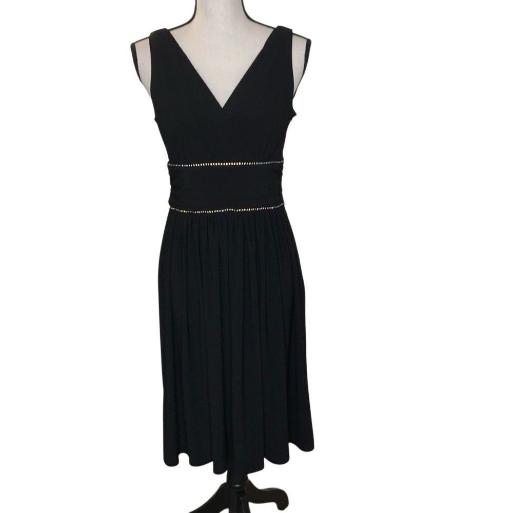 Vtg Scarlett Black Empire Waist Rhinestone Embellished Dress Sz 10 Whimsygoth